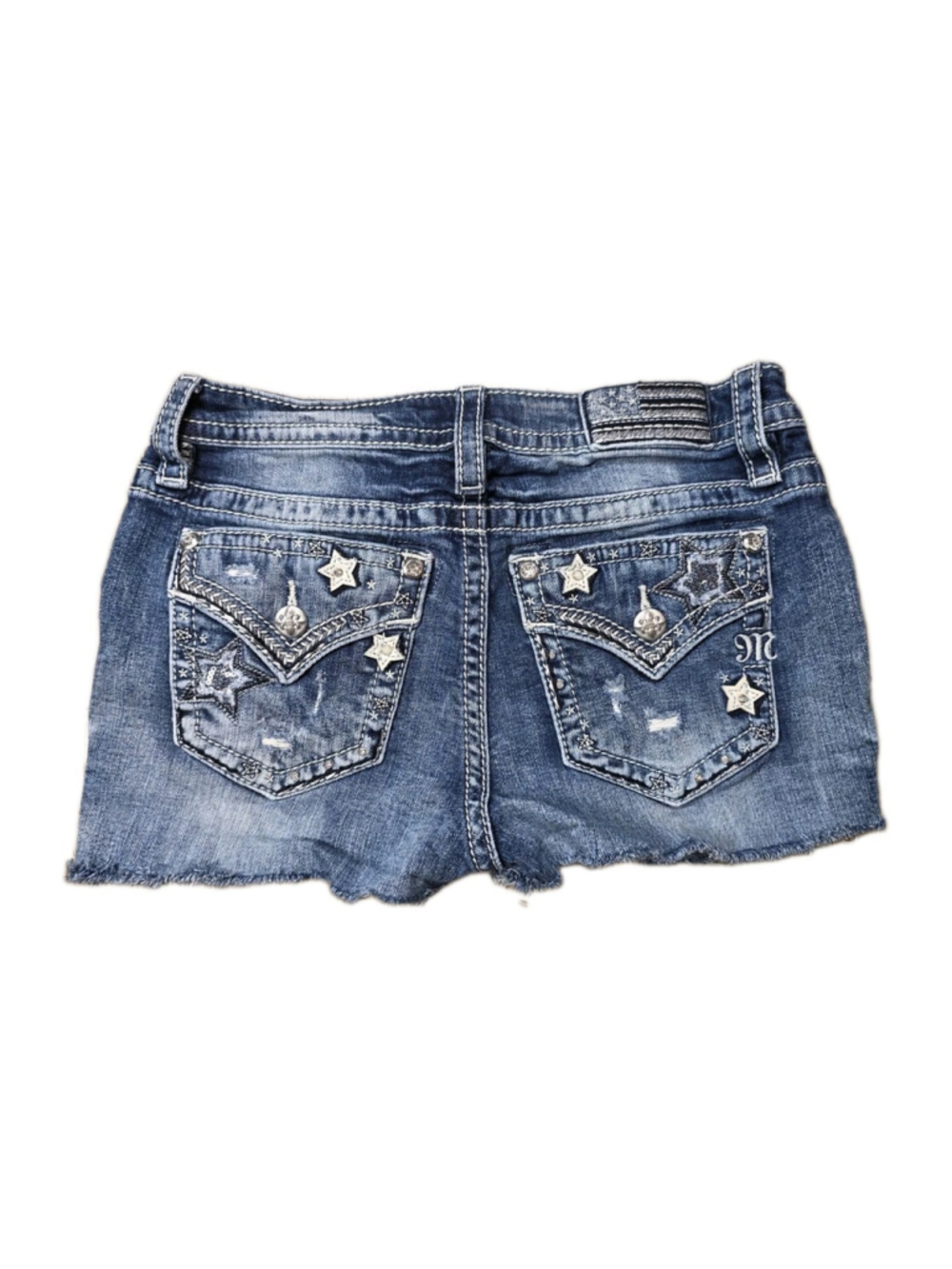 Miss Me Womens 28 Denim Shorts Distressed Rhinestone Stars Y2K Western Cutoff
